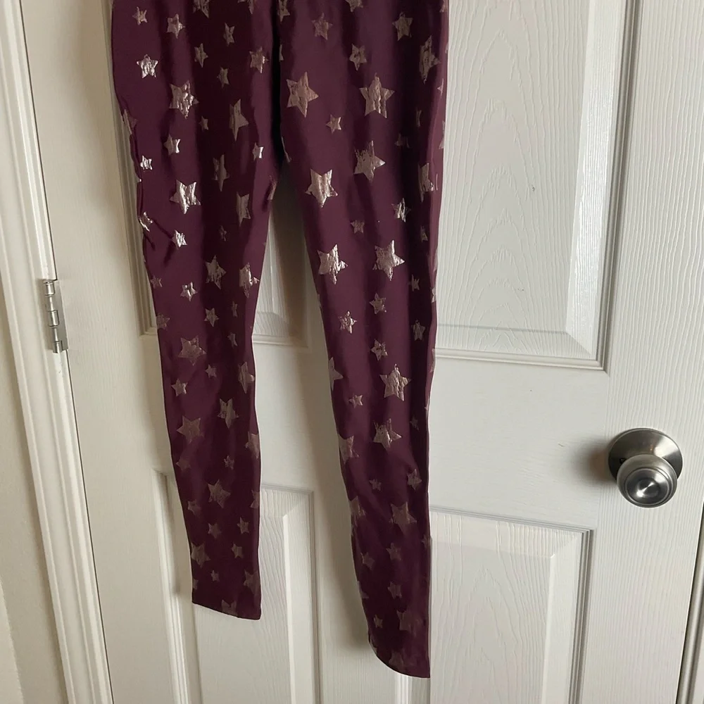 Spanx Leggings Girls XL Burgundy Stretch Star